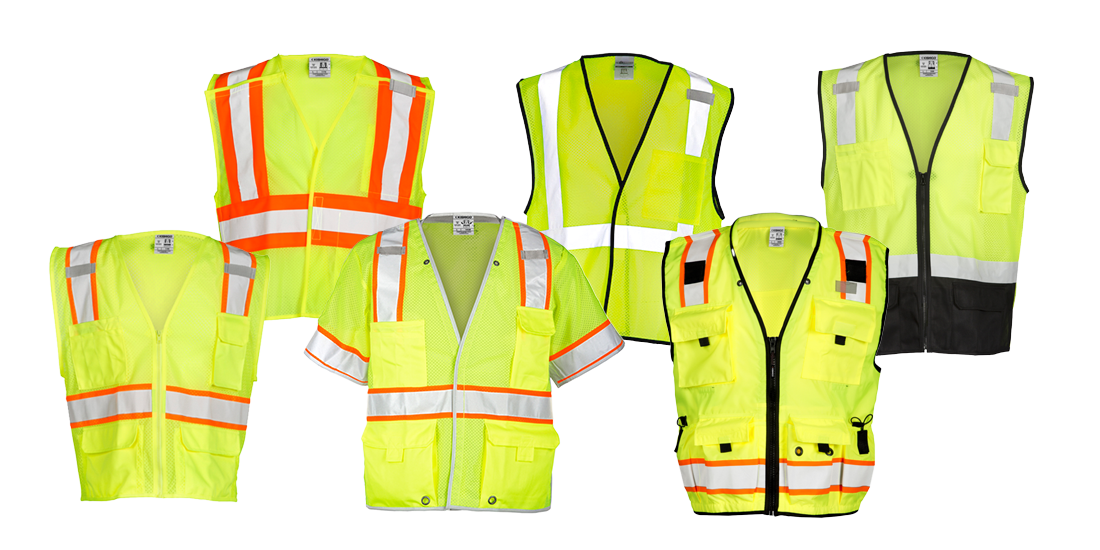 Picture of a variety of safety vests.